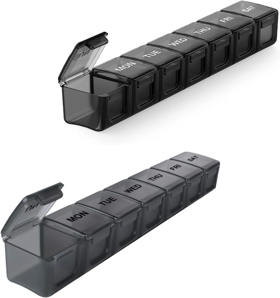 2 Pack Extra große Pillen Organizer, Sukuos Wöchentliche Pille Case mit klarem Deckel, Arthritis Freundliche Medizin Organizer für Pillen/Vitamin/Fish Oil/Supplements, BPA frei, einfach zu reinigen