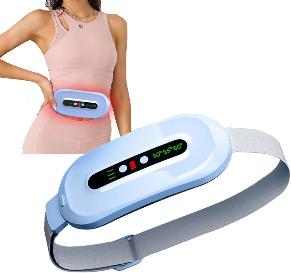 Pad de chauffage sans fil portable pour les crampes d'époque, Pad de chauffage rapide avec 3 niveaux de chaleur et 3 modes de massage, ceinture menstruelle anti-douleur arrière pour les femmes (bleu)
