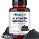 Charbon FineLand activé 1300mg - Détox digestif avancé, aide avec le gaz et le blottis, la circulation et le soutien cholestéroal - Fabriqué aux États-Unis, 120 pilules végétaliennes