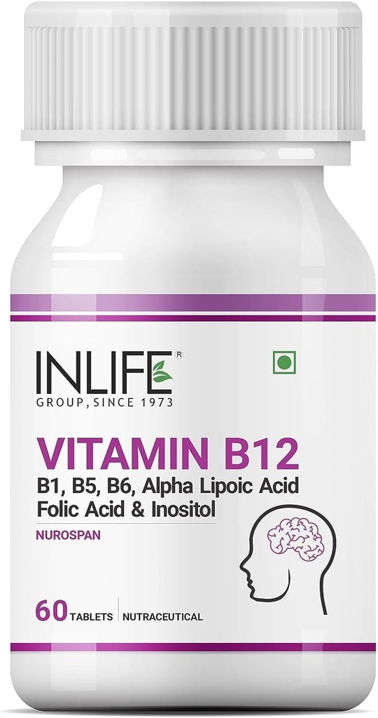 Vitamine B12 avec B1, B5, B6, acide alpha lipoïque ALA, acide folique, suppléments d'inositol - 60