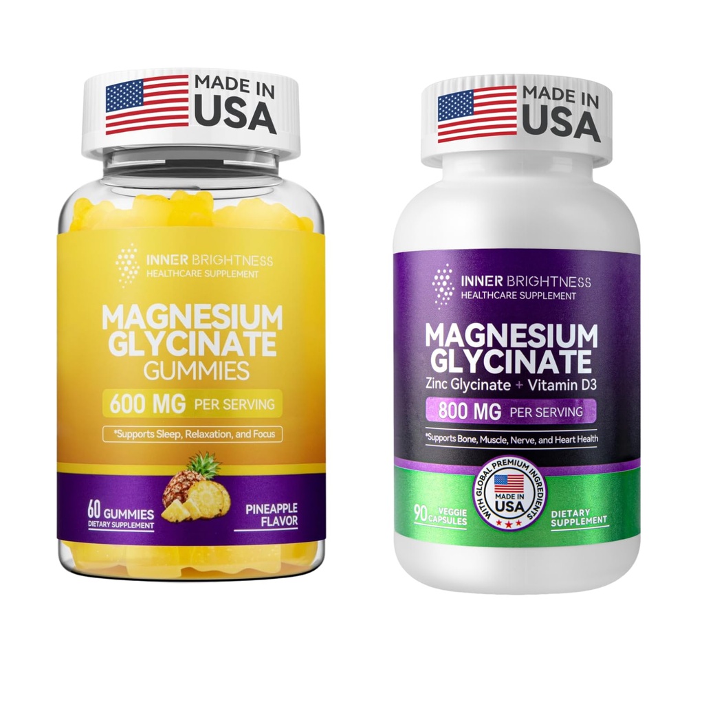 Magnesio Glycinate|Gummies per adulti, sonno, relax &amp; fuoco, aroma &amp; capsule di ananas con zinco e vitamina D3 per il supporto al sonno