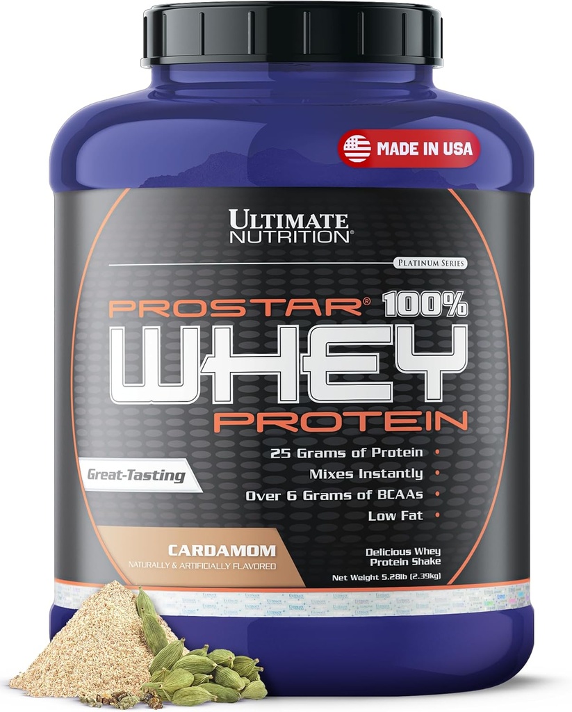 Ultimate Nutrition Prostar Whey Protein Powder Isolate, Cardamon - Low Carb, High Protein Powder Shake für Muskelaufbau & Recovery - Low Sodium, Low-Fat & Keto Friendly - 5,28 lbs Tub