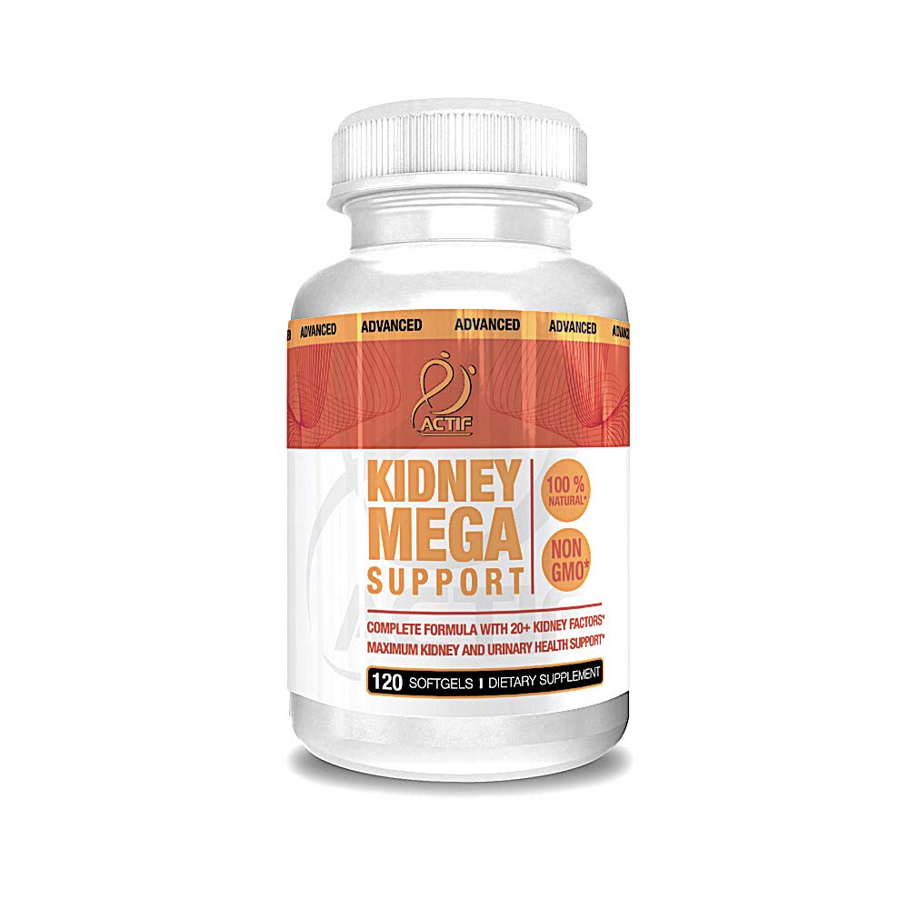 Actif Kidney Mega Supporto con 10+ Fattori Avanzati, Aumenta la funzione di rene sano, Pulire il rene, Non-OGM, Attivo veloce, Made in USA, 120 Conte