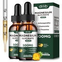 (2 Confezione) Magnesio Glycinate Supplemento, Magnesio Liquido Gocce con Magnesio Glycinate 500mg Ashwagandha, L - Theanine, Camomilla - Supporta il sonno ottimale calma Vegan