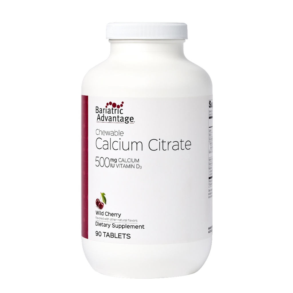 Bariatrico vantaggio citrato citrato chewable 500mg con vitamina D3 per i pazienti di chirurgia baratrica inclusi gastrico Bypass e manica Gastrectomy, basso zucchero - Wild Cherry Flavor, 90 conte