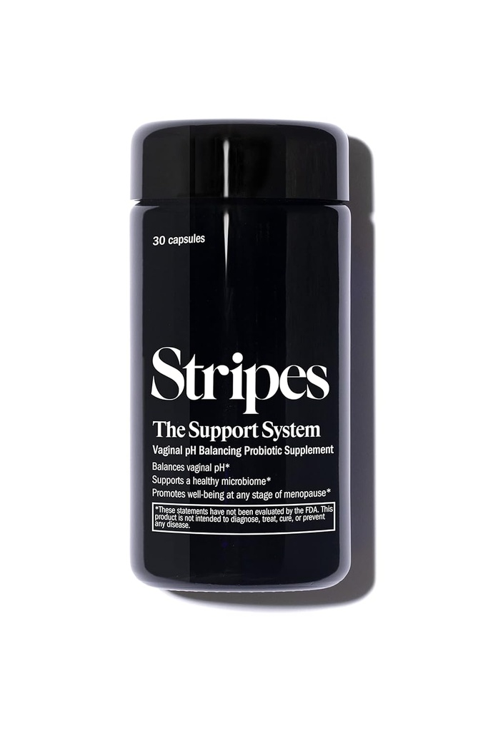 Stripes Beauty Naomi Watts Il sistema di supporto Vaginal Ph Balancing Probiotic Supplemento giornaliero Feminine Supporti preprobiotici Sani Ph Microbiome Ormone Supporto gratuito di menopausa 30 Ct