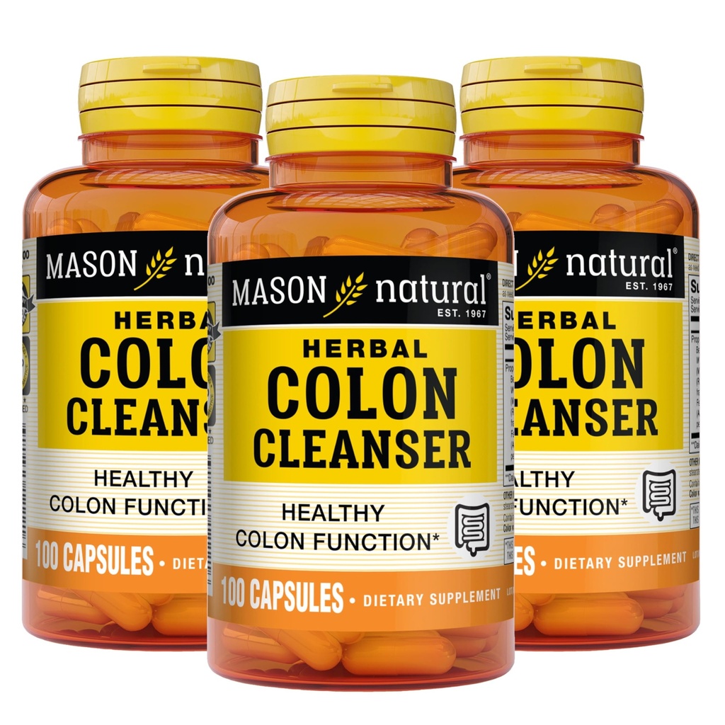 MASON NATURAL Kräuter Colon Cleanser, 300 Tage Versorgung, Nahrungsergänzung unterstützt Verdauungsgesundheit mit löslichen Fasern, Probiotics & Kräuter, 3 Pack