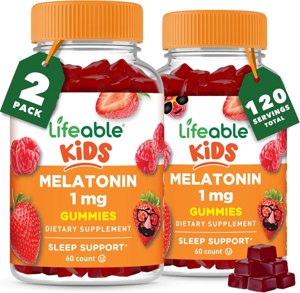 Lifeable Melatonin 1 mg | Great Tasting Melatonin Gummis Kids | Gluten Free Vegetarisch GMO-Free Chewable | Hilft Einschlafen und Schlafen | für Kinder, Jugendliche und Kleinkinder | 2 Pack - 120 Gummies