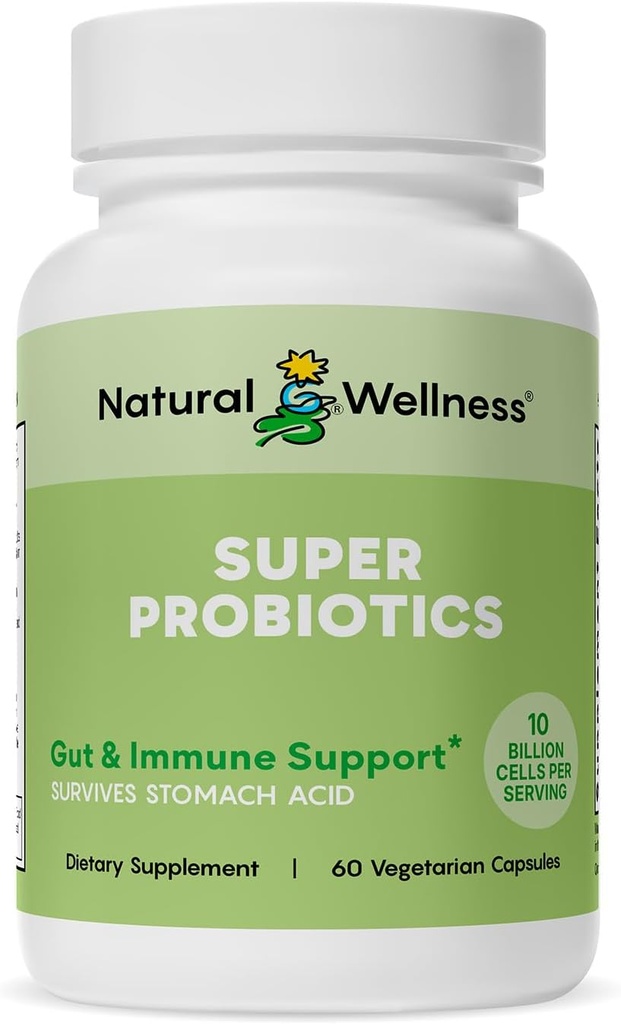 Natural Wellness Super Probiotic + Prebiotic Blend – 10 miliardi di CFU con 8 Strains – Probiotici per le donne e gli uomini per la salute digestiva, Gut Balance & Immune Support – Non-GMO, alimentazione di 30 giorni