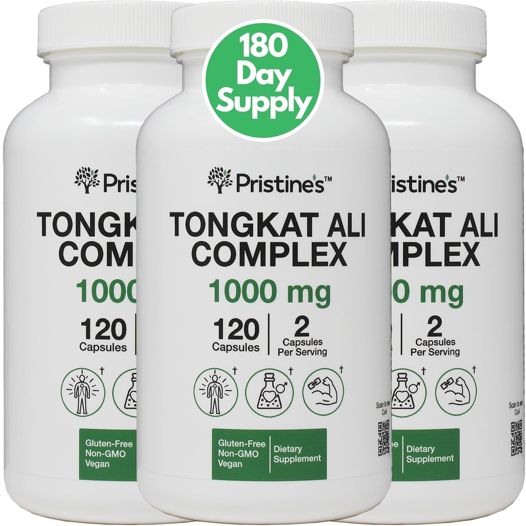 PRISTINE'S Tongkat Ali 1000MG Extraction Capsule Supplément (3-Pack) - 30 jours d'approvisionnement - Soutien à la performance sportive - Massité musculaire masculine et santé - Soutien à l'immunité