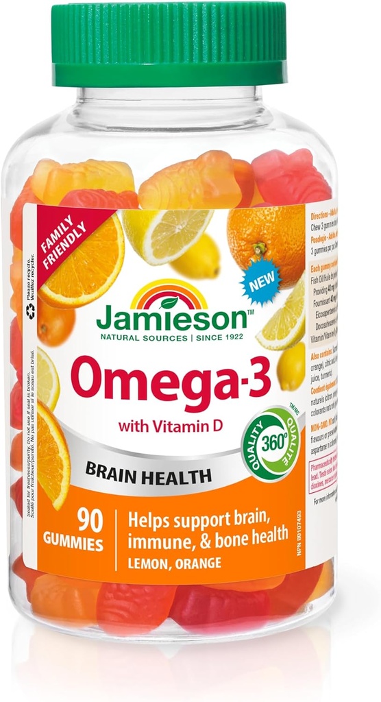 Jamieson Omega-3 Gummies, Family Friendly, Assorted Fruit Flavours, 90 Conte