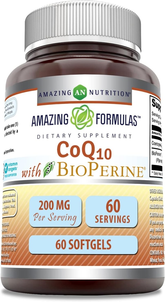Erstaunliche Formeln CoQ10 mit Bioperine Ergänzung | 200 Mg pro Servieren | 60 Softgels | Non-GMO | Gluten-Free | Made in USA