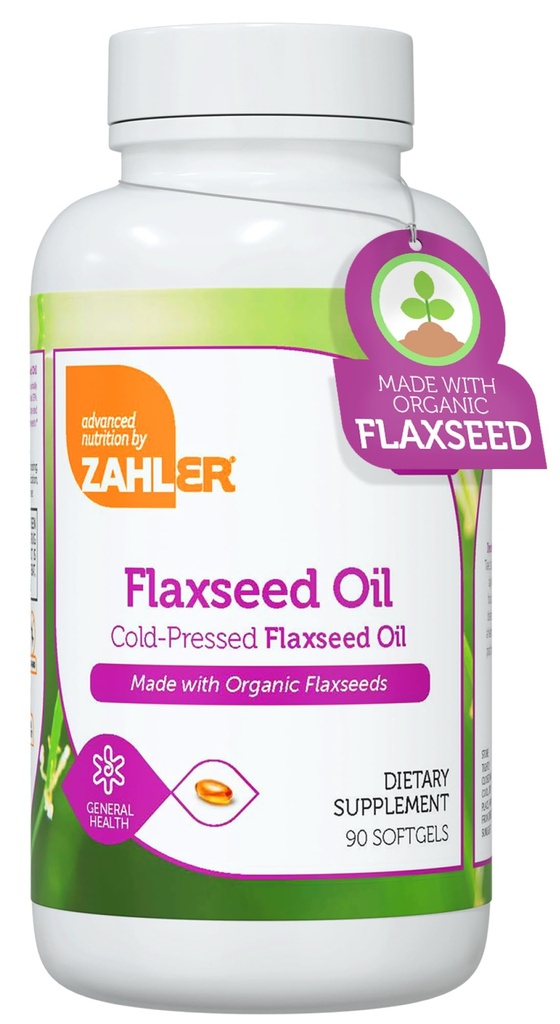 Zahler Organic Flaxseed Oil - 1000mg Softgels - Organic Omega 3 ALA Supplement - Kosher Non-GMO Gluten Free Vegetarisch-Friendly Flaxseed (90 Count)