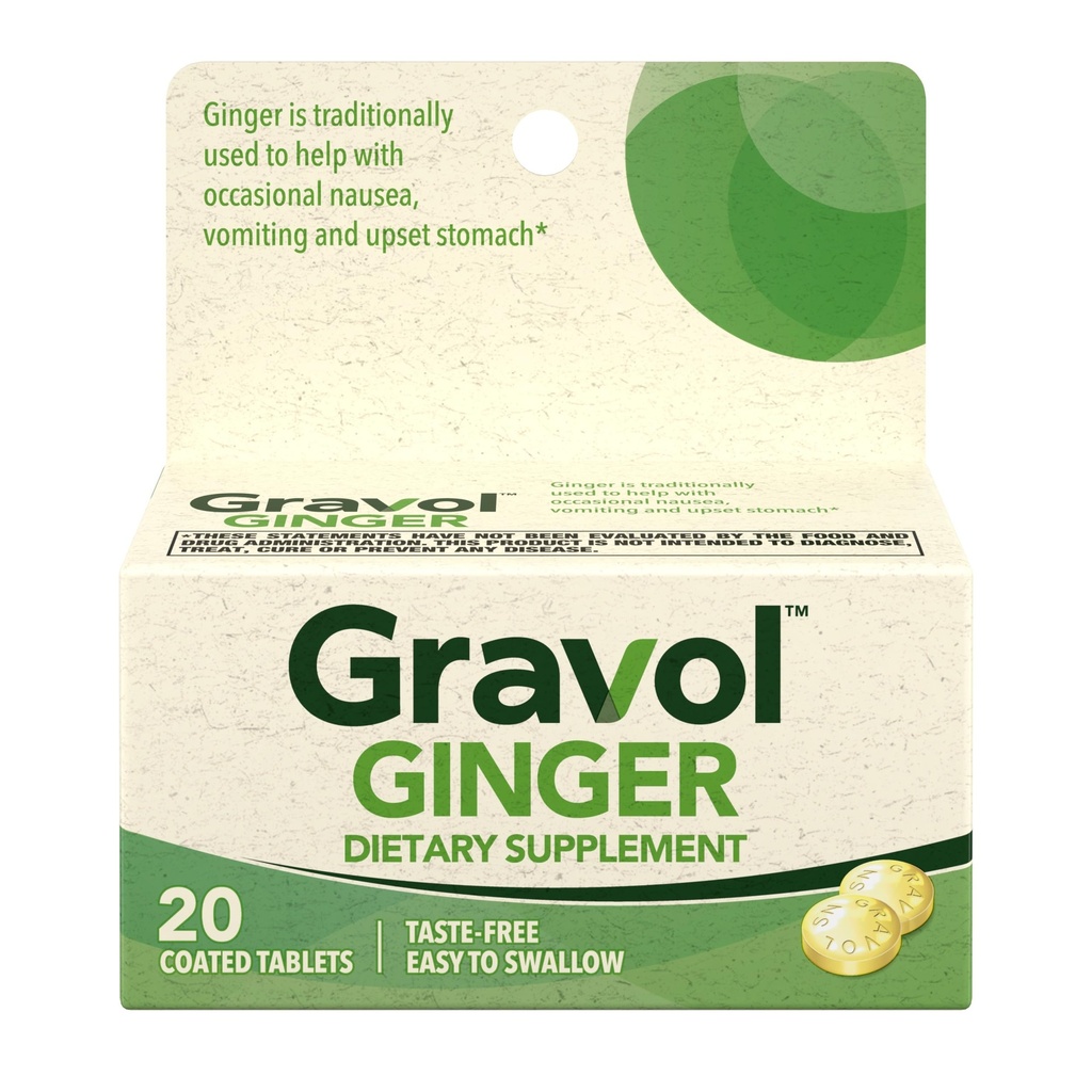 Gravol Ginger Tablets für Upset Stomach und Nausea, 20ct