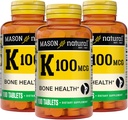 MASON Vitamina NATURAL K 100 mcg, Supporta la salute comune &amp; bone, aiuta l'assorbimento del calcio, 100 compresse, confezione da 3