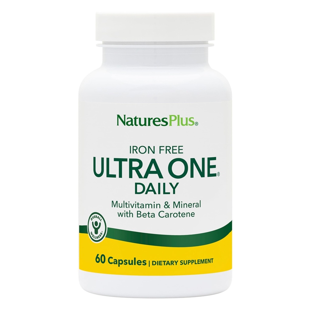 NaturesPlus Ultra One Daily Iron Free - 60 Fast-Acting Capsule - Multivitamin & Mineral con Beta Carotene - Vegan, Gluten Free - 60 Serve