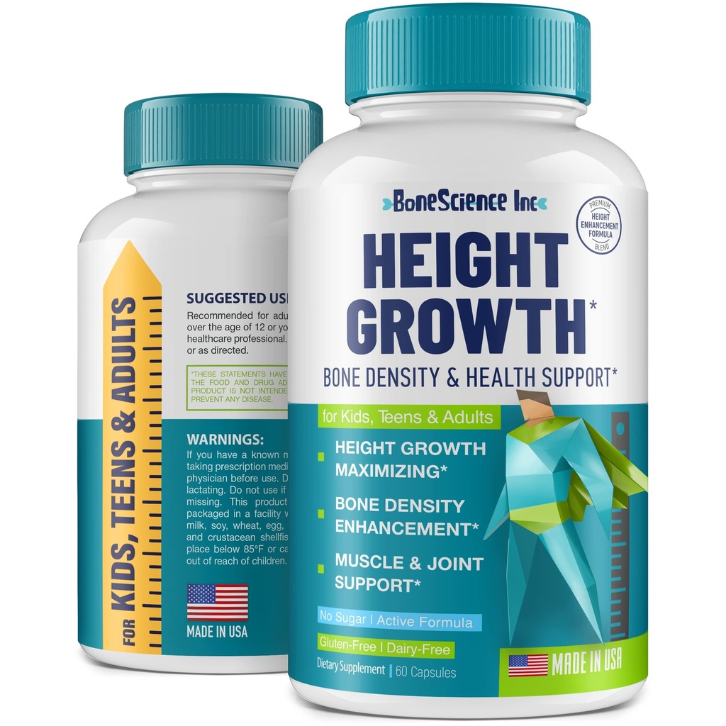 Maximiser la croissance de la hauteur - Fabriqué aux États-Unis - Augmenter la hauteur naturelle Booster et pilules de croissance des os - Grow Supplément pour adultes, adolescents et enfants - Vitamines pour les garçons et les filles pour obtenir Taller
