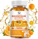 Magnesium Glycinat 500mg Gummi mit 100mg Magnesium L-Threonat für Erwachsene Kinder,Magnesium Gummies Zucker freie Magnesium Kaliumergänzung mit Vitamin D,B6,CoQ10 (60 Pack, Orange)