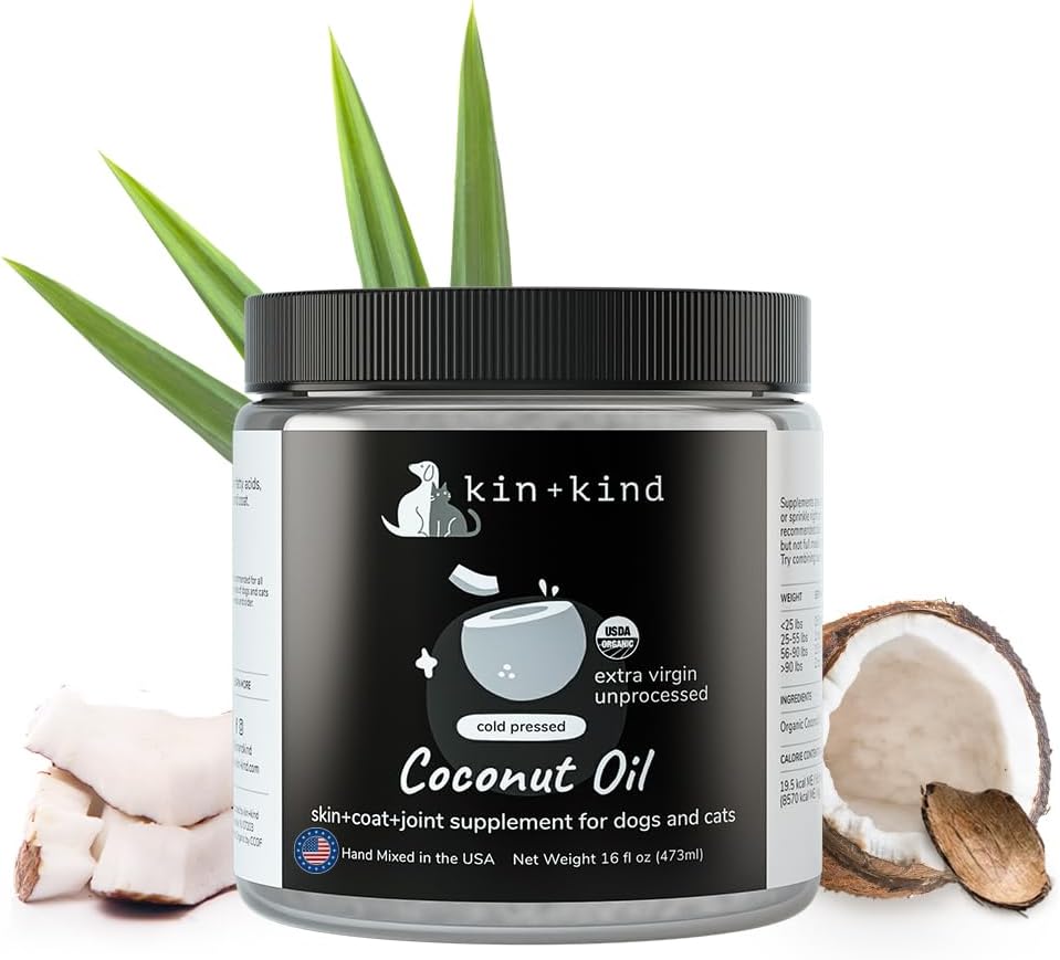 Olio di cocco biologico Pet Supplemento per cani e gatti - Natural Skin and Coat Support with Cold Pressed Extra Virgin Coconut Oil - Itchy Skin & Dry Cracked Noses - Made in USA - 16 fl oz (Large)