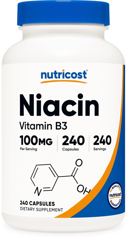 Nutricost Niacin (Vitamine B3) 100mg, 240 Capsules - avec Flushing, non-OGM, sans gluten