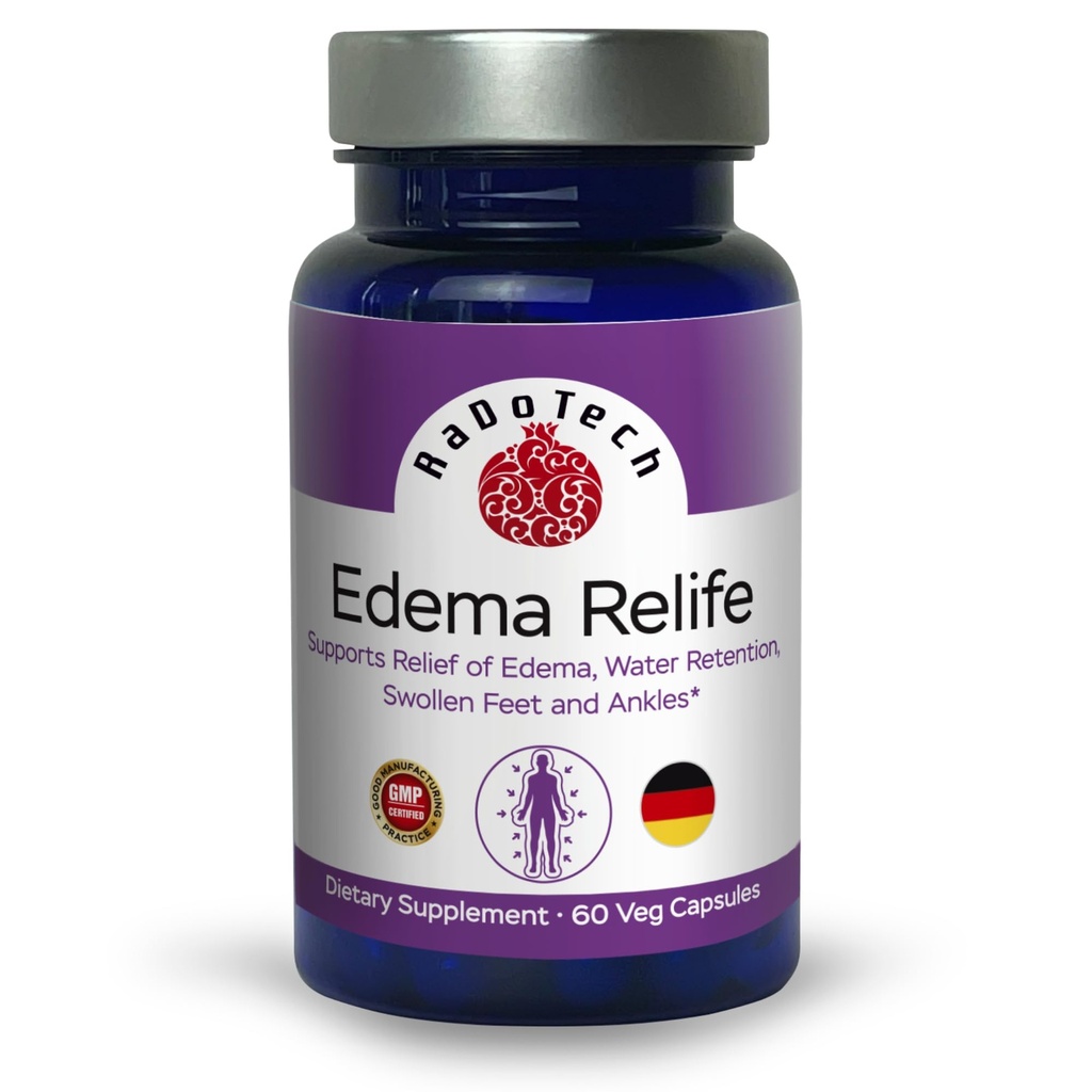 Edema Relife Support Rilievo di Edema, Water Retention, Swollen Feet e Ankles 60 Veg Capsule GMP - (Pack of 1)