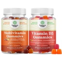 Bundle Multivitamin-Gummi für Erwachsene - Halal Multivitamin-Gummi mit B12 Biotin für Männer & Frauen und Vitamin D3-Gummi für tägliches Wellness mit 2000IU pro Servieren Knochenmuskel & Immununterstützung