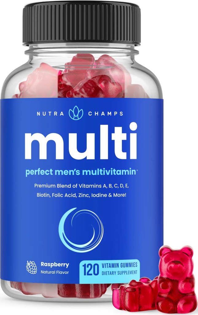 NutraChamps Multivitamin per gli uomini 14+ | Mens Multivitamin Gummies, 120 Count | Vitamine A, B, C, D, E, Biotin, Zinc | Mens Gummy Multivitamins Supplemento | Chewable Daily Multi Gummy Vitamine per gli uomini