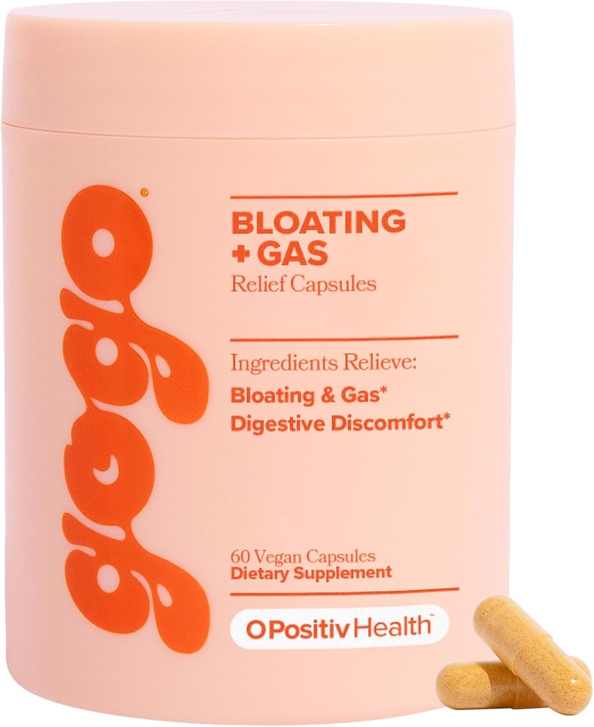 O Positiv GOGO Bloating & Gas Digestive Relief - Enzimi digestivi per Bloating Relief & Water Retention - Integratori di Rilievo Gas con Bromelain, Ginger Root, & Milk Thistle - 30 Servings (Pacchetto di 1)