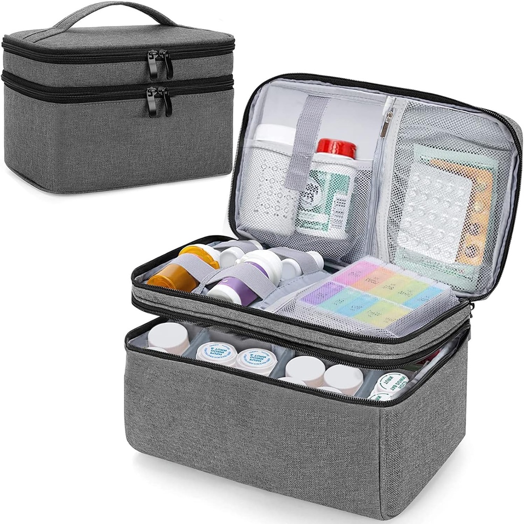 Organisateur de médicaments et sac de rangement vide, boîte de premiers soins familiale, sac d'organisateur de bouteilles de pilules pour médicaments d'urgence, suppléments ou trousses médicales, sac de médecine zippée pour la maison et le voyage