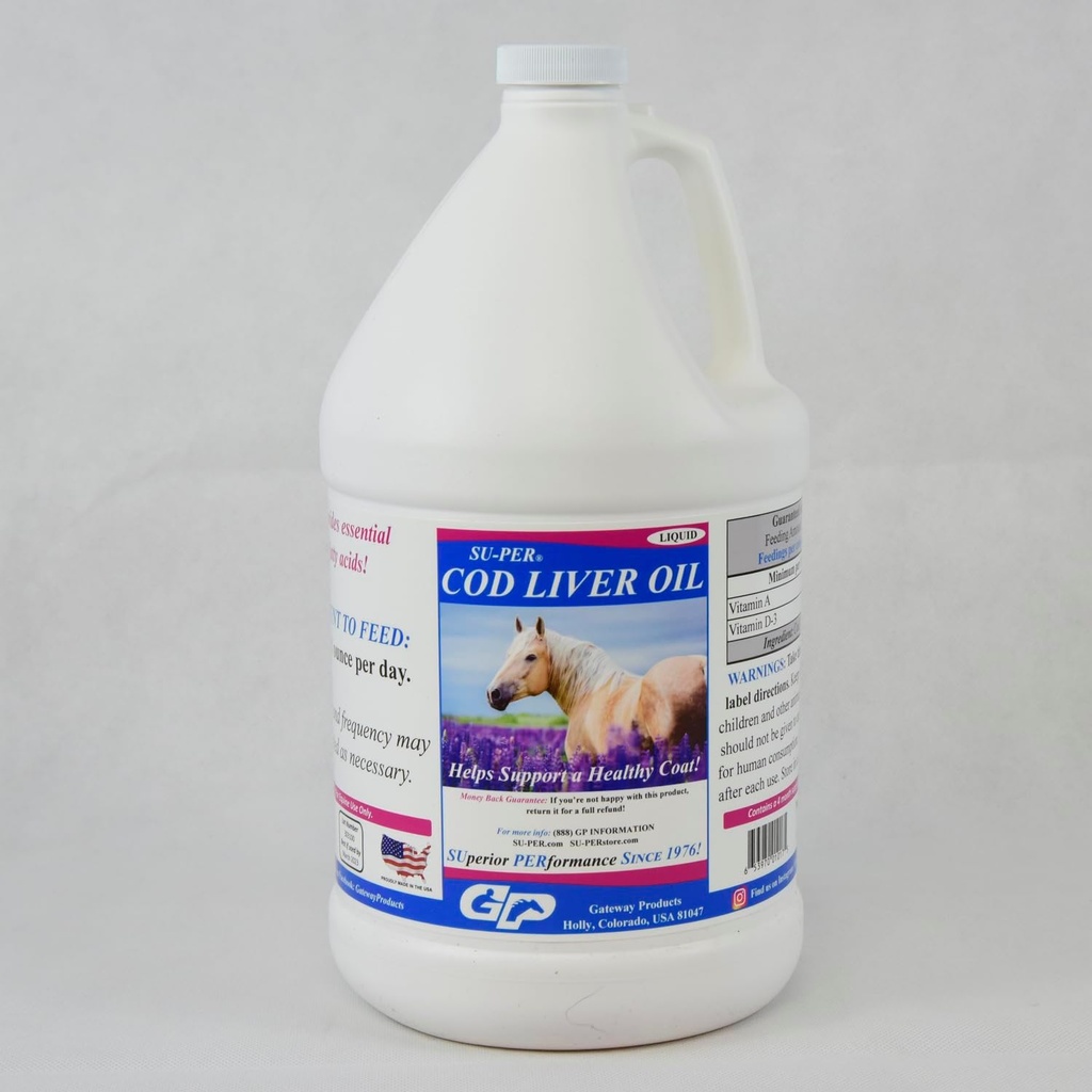 SU-PER Cod Liver Öl für Pferde - Pferdeöl-Ergänzung mit essentiellen Fettsäuren, Omega 3, Vitamine A & D - Unterstützt gesundes Pferd Mantel & Skin - 1 Gallon, 4 Monate Versorgung