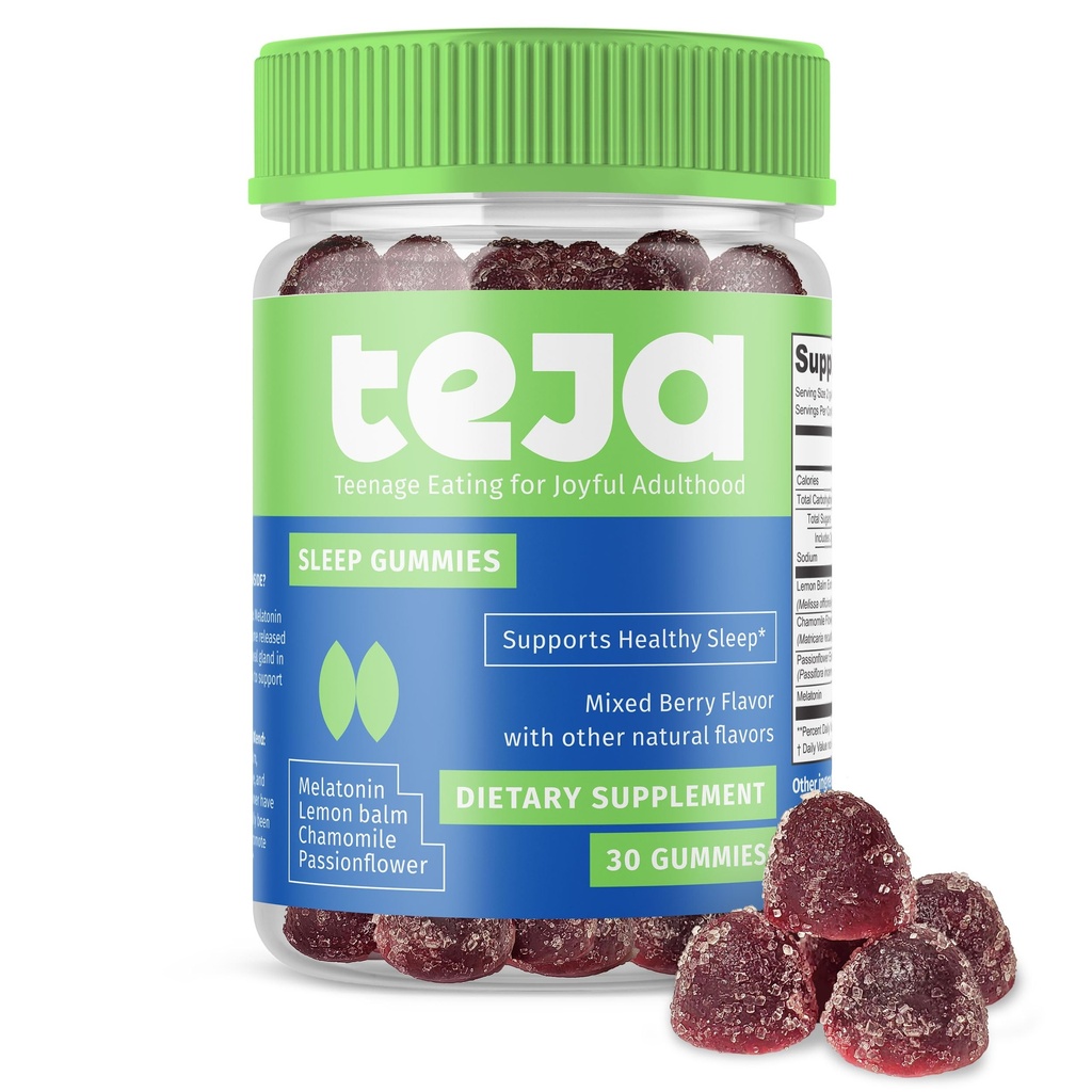 TEJA Sleep Support Gummies for Teens and Adults, 0.3mg Melatonin Chewable Gummy, Melatonin Chewable, 30 Gummies