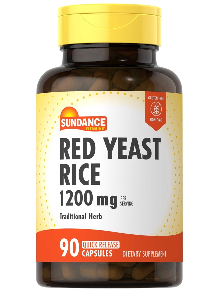 Gélules de riz de levure rouge Sundance $ 1200mg $ 90 Comte $ Supplément à base de plantes traditionnelles $ Formule sans OGM et sans gluten