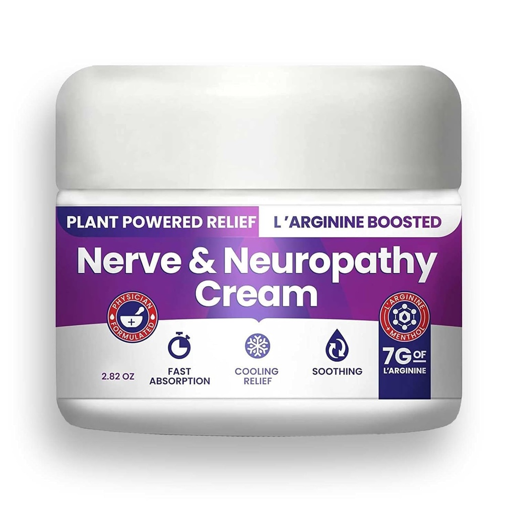 Crema di Nerve e Neuropatia – Rilievo alimentato dalle piante per piede, mani, gambe, punte Include 7grammi di L’Arginina; Vitamina B6, Arnica, Aloe -2.82oz