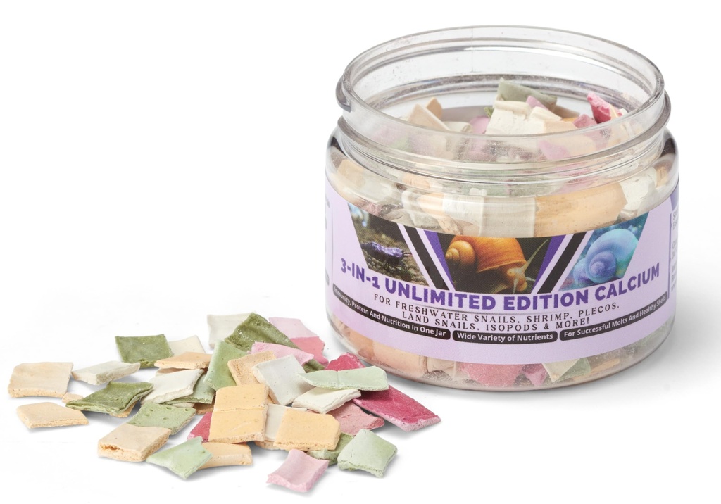 Édition limitée Calcium - 3 saveurs dans 1 pot, pour les coquilles fortes, les moules en bonne santé, 100% naturel, ne se dissolvent pas dans l'eau, Sinking rapide pour crevettes, escargots et plus! Biologiste fabriqué aux États-Unis