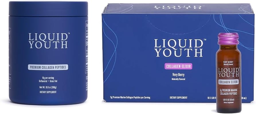 Collagen Peptide Powder & Very Berry Liquid Collagen Shots for Women & Men - Typ I & III Premium Grass-fed Bovine & Marine Collagen - für Haarwachstum, Haut, Nagel, Knochen & Gelenkgesundheit (40 Servierungen)