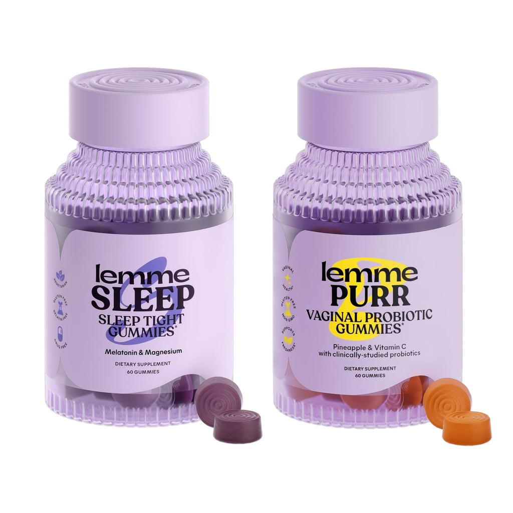Lemme Sleep & Purr Bundle - Gummies de sommeil, une aide de nuit sans médicament et pourr Gummes probiotiques vaginaux pour les femmes - Sans gluten, sans gélatine, sans OGM - 60 Comptez chaque