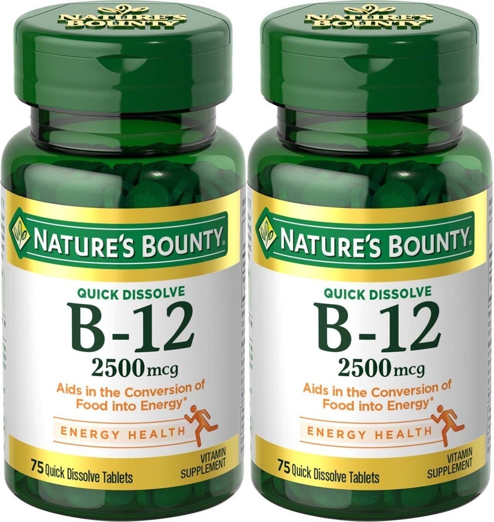Natures Bounty Vitamin B-12, Quick Dissolve, 2500 mcg, Natürliche Kirsche Flavor 75 ct (2 Pack)