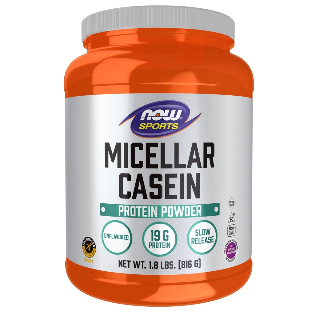 NOW Alimenti Nutrizione sportiva, Caseina Micellare 19 g, rilascio lento, polvere non aromatizzata, 1.8-Pound