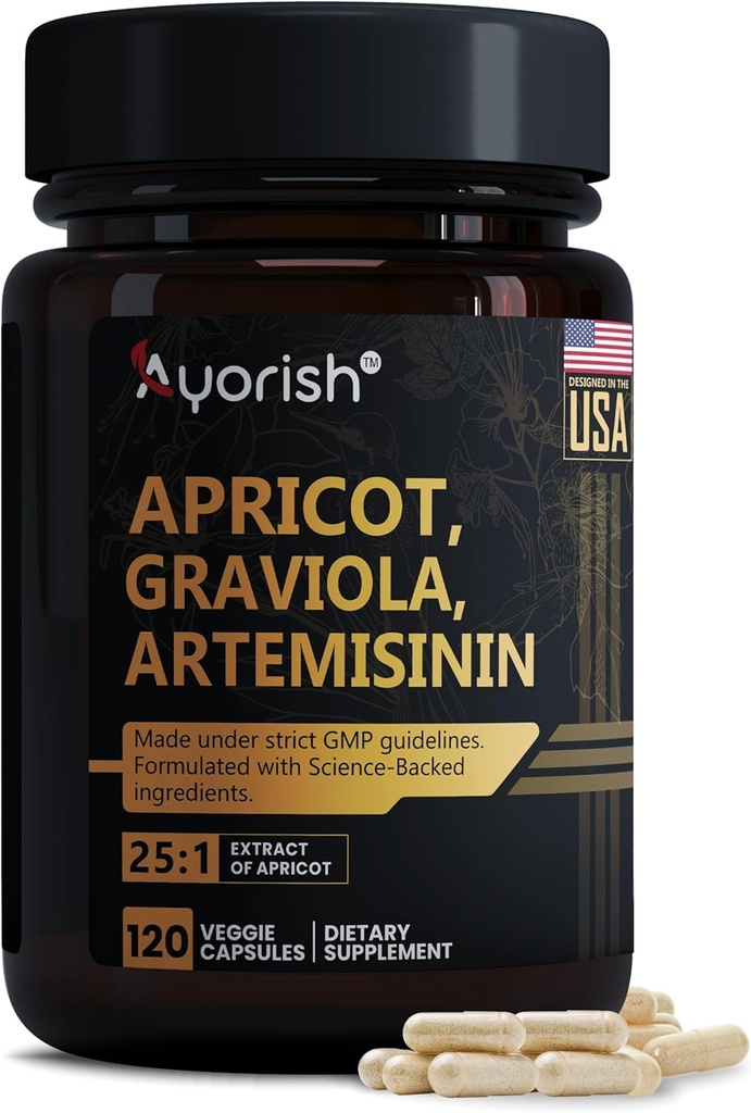 Aprikosenextrakt 1000 mg mit Soursop Graviola & Artemisinin Extrakt Kapsel (120 Count), Non-GMO