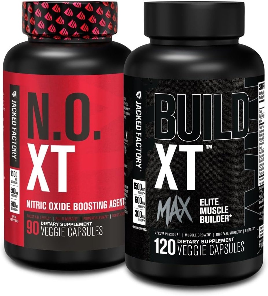 Jacked Factory N.O. XT Supplément à l'oxyde nitrique (90 Nombre) et construire XT Max Elite Muscle Builder (120 Nombre)