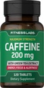 Pillole di caffeina | 200mg | 120 compresse | con Estratto di tè verde | Supplemento di massima resistenza | Vegetariano, Non OGM, Gluten Free
