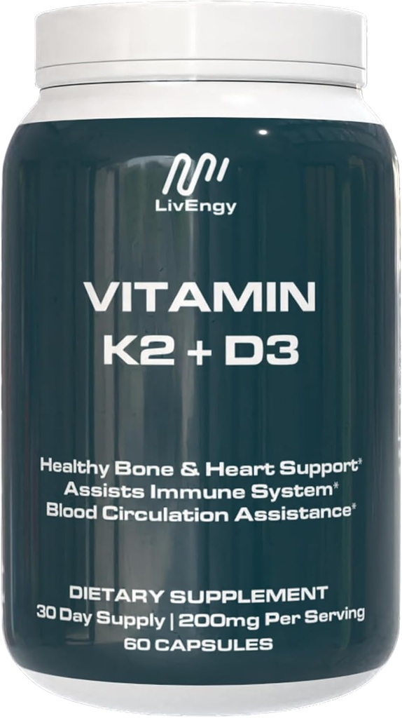Vitamin K2 D3 Supplement - High-Potency - Supports Bone, Heart, Immune Health - Non-GMO, Gluten-Free, Vegetarian - 60 Capsules (60 Servings) - Premium Quality K2+D3 Formula