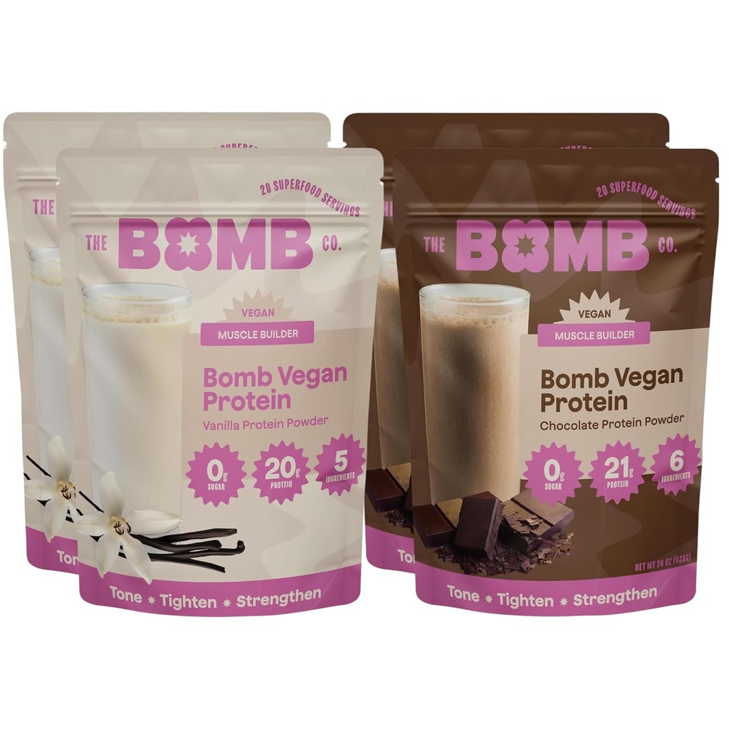Bombe di frullatore La Bomba Co. Proteine di Bomba, Cioccolato & Vanilla Protein Polvere con Proteine 21g, Aminoacidi, Zucchero Zero, Pea Protein, Cocoa, Chia Seeds, Vanilla & Monk Fruit, 60 Srvgs