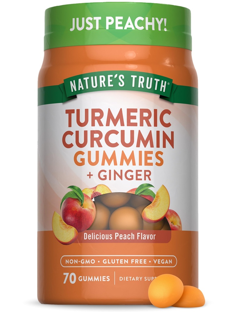 Nature's Truth Turmeric and Ginger Gummies (en anglais seulement) 70 Comte (en anglais seulement) Peach Flavor (en anglais seulement) Vegan, Non-OGM, & Gluten Free Supplement