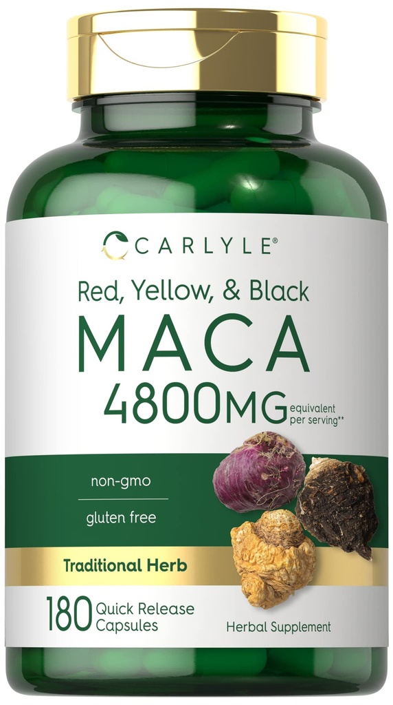 Carlyle Maca Root Kapseln für Frauen und Männer | 4800 mg | 180 Count | High Potency Extract | Non-GMO & Gluten Kostenlose Ergänzung