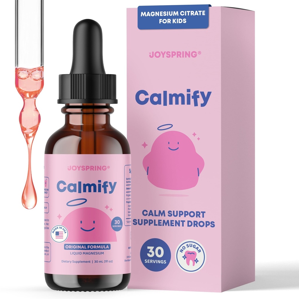 JoySpring beruhigen Magnesium Citrat Flüssigkeit für Kinder - Zuckerfrei, Glutenfreie Beruhigungsergänzung mit Kamille - Natürliche Unterstützung für Kinder & Jugendliche (1 fl oz) 30 Servietten