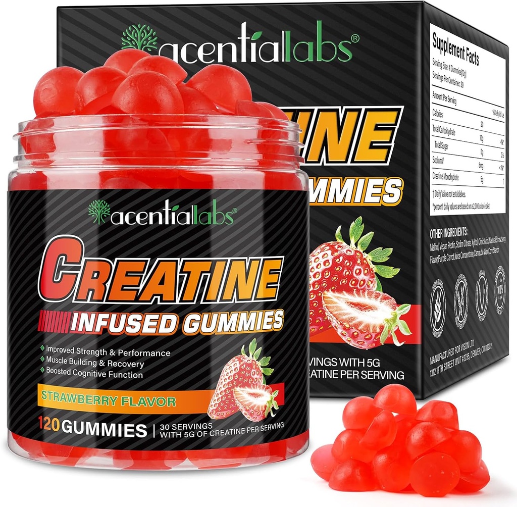 Kreatin Monohydrate Gummie Kreatin Monohydrat pro Servieren Chewable Creatine für Muskelaufbau, Energieschub, 120 Gummie