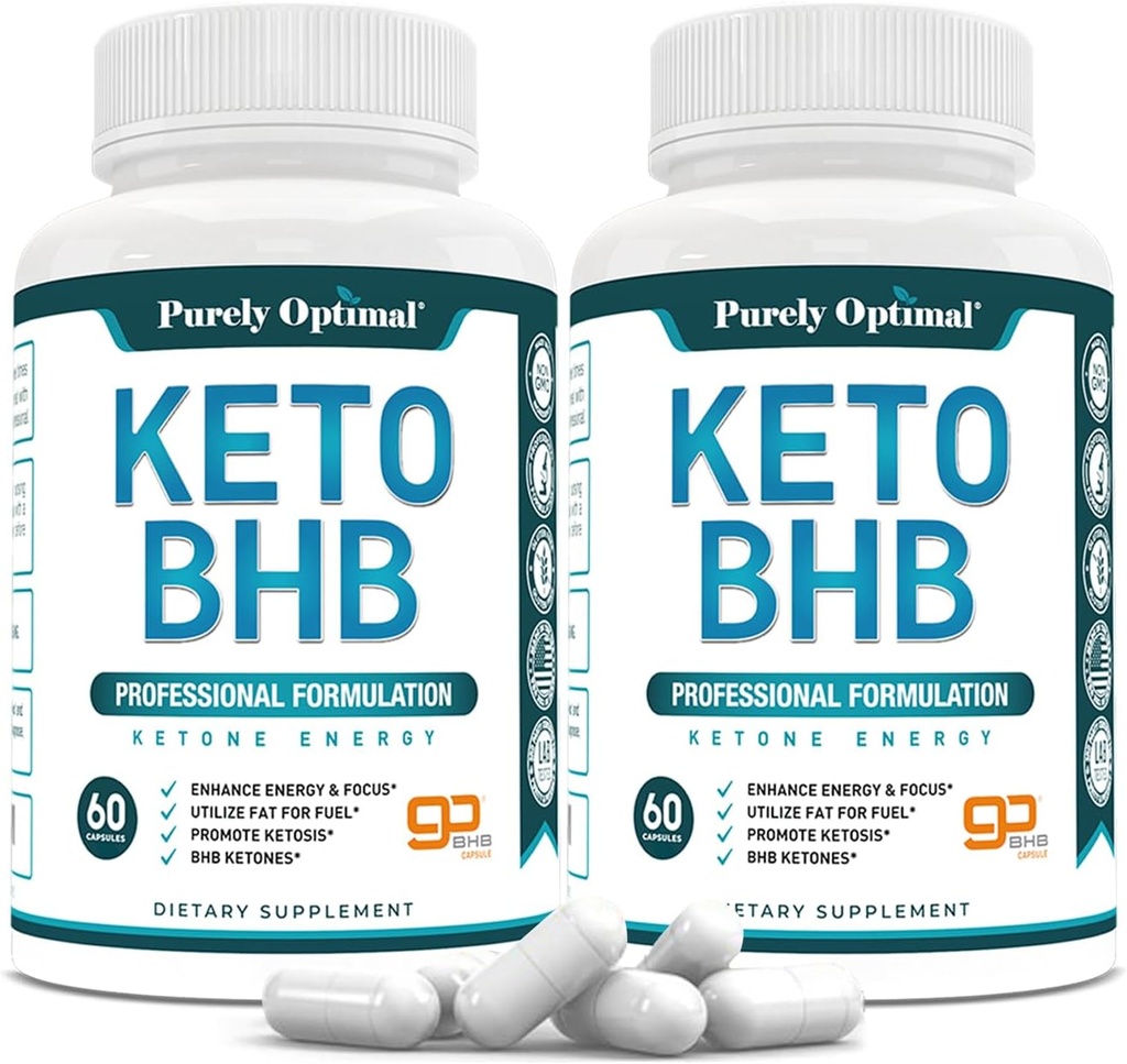 Capsule Keto BHB puramente ottimali – Pillole di chetone esogene per il supporto di chetosi, energia sostenuta, messa a fuoco e metabolismo – per le donne e gli uomini, 120 capsule