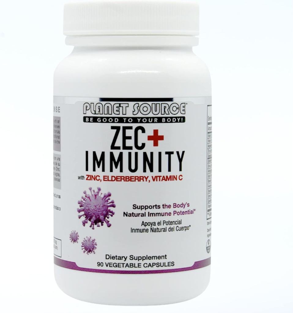 ZEC+ Immunità - Vitamine per adulti con zinco, mirtillo e vitamina C - Integratore naturale di supporto immunitario di sambuco per la vita sana - 90 Conta capsule vegetali