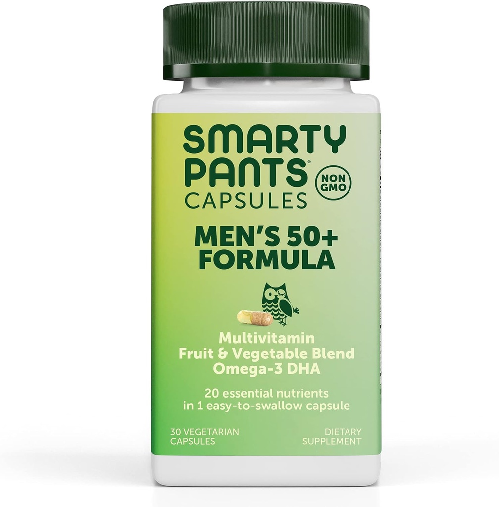 SmartyPants Multivitamin per gli uomini 50+: Omega-3 DHA, Zinco per l'immunità, Vitamine D3, C, B6, B12, Vitamina A per gli occhi, Folate, Selenium, One Per Day, 30 capsule, 30 giorni di alimentazione